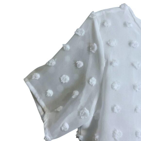 Camisa Women's White Swiss Dot Size S Lined Blouse Top Sheer Short Sleeves - Picture 3 of 7